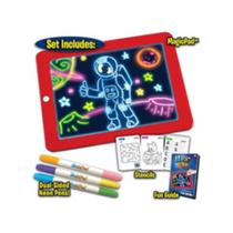 Prancheta mágica com luz LED e canetas para crianças