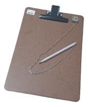Prancheta Ofício Eucatex Caneta Fixa Corrent Prendedor Metal Prancheta Ofício Eucatex Caneta Fixa Corrent Prendedor Metal