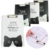 Prancheta P/ Papel A4 Com Prendedor de Metal Gatinho Frases Motivacionais