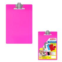 Prancheta Plástica Oficio Waleu Rosa Com Prendedor Metal