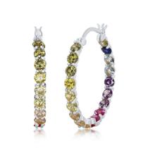 Prata esterlina 3x25mm Dentro-Exterior arco-íris CZ Hoop Earrin