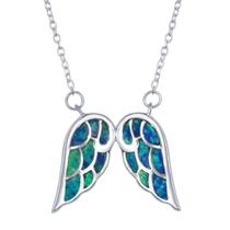 Prata Esterlina Azul Incrustação Opala Angel Wings Colar