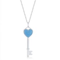 Prata esterlina azul MOP coração pingente de chave pequena