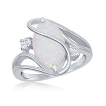 Prata esterlina branco incrustação Opal Oval Twist com anel CZ