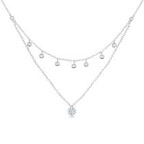 Prata Esterlina Double Strand CZ com Micro Pave Disc Neckla