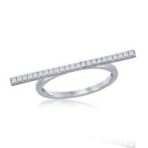 Prata esterlina fina horizontal CZ Bar Ring, tamanho 7