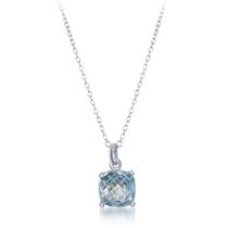 Prata esterlina 'March Birthstone' Square Topázio Azul Colar