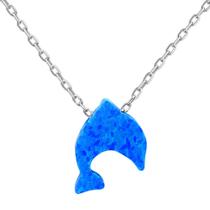 Prata esterlina pequeno azul Opala Dolphin Colar