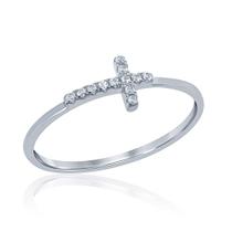 Prata esterlina pequeno CZ Cross Ring, tamanho 10