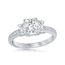 Prata Esterlina Três-Pedras CZ com Half CZ Band Engagement