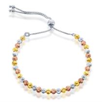 Prata esterlina Tri Color Round Diamond Cut Lua Bolo Bracel