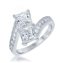 Prata esterlina us2gether de duas pedras sobrepostas CZ Ring, Siz