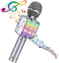 PrataBluetooth 4 em 1 Karaoke microfone sem fio com LED