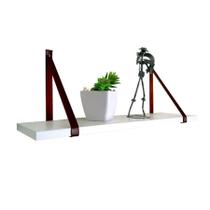 Prateleira Branca Em Mdf 40x15cm Com Alça Marrom