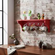 Prateleira Cabideiro Suporte Porta Canecas Utensílios de Cozinha Mochilas Bolsas - Vermelho Laca