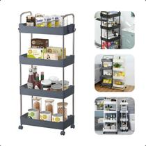 Prateleira Carrinho Auxiliar Organizador de Objetos Multiuso 4 Andares com Rodinhas Cozinha Banheiro Sala Escritório