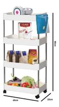 Prateleira Carrinho Organizador Multiuso Branca 4 andares 40x22x89cm Com Rodinhas GH201