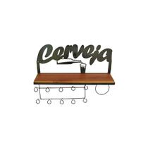 Prateleira Cerveja Em Madeira E Ferro Com Porta Copos E Toalha Para Cantinho Do Churrasco e Area Gourmet