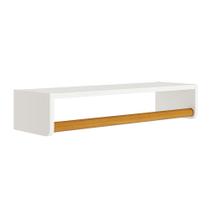Prateleira com Cabideiro Theo Branco Fosco e Madeira - 70cmx20cmx13cm Prateleira com Cabideiro Theo Branco Fosco e Madeira - 70cmx20cmx13cm