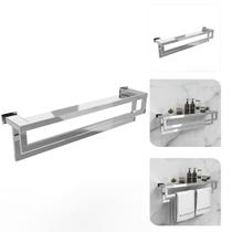 Prateleira com Toalheiro Duplo 50 Cm Inox - Kromus RT0332-50