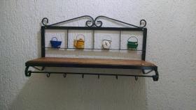 Prateleira cozinha Ferro Panelinhas madeira 60 cm largura