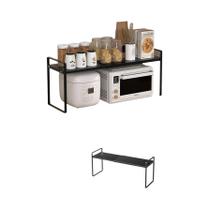 Prateleira De Armazenamento Multi-Nível Em Metal Expansível Para Cozinha, Resistente E Preta, Para