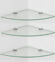 Prateleira De Canto 20 Cm Em Vidro Temperado Kit Com 3 Unidades - Sonharte
