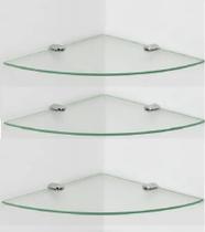 Prateleira de canto 40 cm em vidro temperado kit com 3 unidades - Sonharte