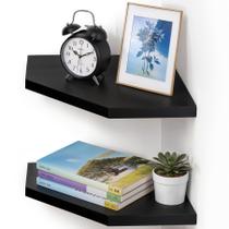 Prateleira de canto Demigo, conjunto de montagem em parede, 2, madeira de acácia, 30 cm, preto