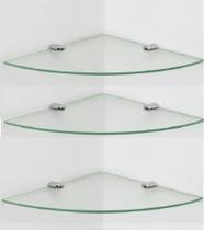 Prateleira De Canto Em Vidro Temperado 25 cm Kit Com 3 Unidades - Sonharte