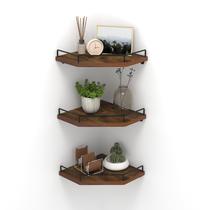 Prateleira de canto HORLIMER Floating Wall Mount, pacote com 3 unidades, madeira marrom