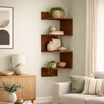 Prateleira de Canto Suspensa em MDF 80cm Nicho Decorativo ZigueZague Flutuante