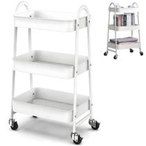 Prateleira De Metal Multiuso 3 Andares Com Rodinhas - Organização e Praticidade branco