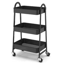 Prateleira de Metal Multiuso 3 Andares Com Rodinhas - Preto Prateleira de Metal Multiuso 3 Andares Com Rodinhas - Preto