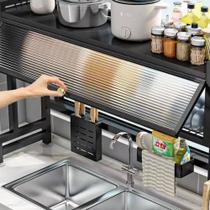 Prateleira de Metal para Pia Preta Estrutura Resistente Compacto Durável Ideal para Organização de Utensílios Cozinha