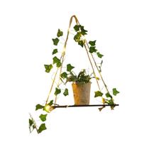 Prateleira de Parede Boho Nórdica Flutuante com Planta Artificial e LED - Estilo Moderno