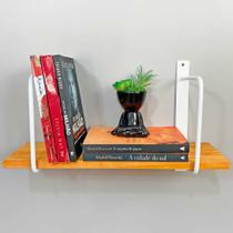 Prateleira de Parede de Ferro e Madeira Bracket Industrial 50cm Carvalho e Branco