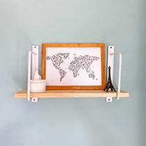 Prateleira de Parede de Ferro e Madeira Bracket Industrial 50cm Natural e Branco