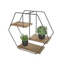 Prateleira De Parede De Madeira Decorativa Hexagonal - Stolf