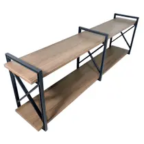 Prateleira de Parede Estilo Industrial 120cm Madeira Amêndoa com Estrutura Preta