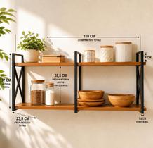 Prateleira de Parede Estilo Industrial Modelo X em Metal e Madeira para Sala Escritório