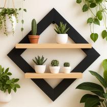 Prateleira de Parede MDF Preto com Madeira Clara Ideal para Plantas e Objetos Decorativos