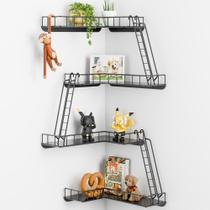 Prateleira de parede WOPITMER Fire Escape 4-Tier Corner Black Metal Prateleira de parede WOPITMER Fire Escape 4-Tier Corner Black Metal