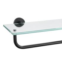 Prateleira de vidro para banheiro JQK TGS100-PB com barra de toalha de 38 cm preta fosca