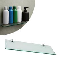 Prateleira de Vidro Porta Objetos 30cm com FIxação Dupla de Parede Multiuso Porta Shampoo Reto