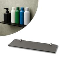 Prateleira de Vidro Porta Objetos 30cm Vidro Fumê com Fixação Dupla Cromada Porta Shampoo Reto Prateleira de Vidro Porta Objetos 30cm Vidro Fumê com Fixação Dupla Cromada Porta Shampoo Reto
