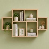 Prateleira decorativa cubo suspenso mdf cru 70x80x18cm versatil porta livros multiuso Prateleira decorativa cubo suspenso mdf cru 70x80x18cm versatil porta livros multiuso