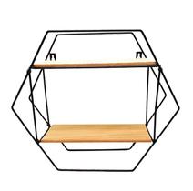 Prateleira Decorativa em Metal Preto e Madeira 40,5x12,5x35,5cm - FWB