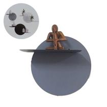 Prateleira Decorativa Redonda Cinza 30 cm MDF e Metal
