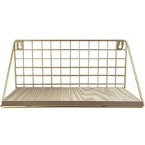 Prateleira decorativa retangular aramado / madeira metalizado dourado 30x14x11cm - Wincy